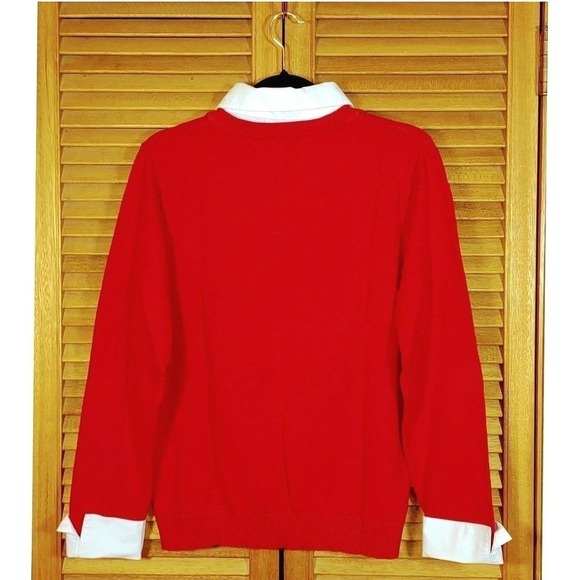 Y2K Cotton Argyle Sweater Red Black French Cuff & Collar Layered Style - Large - Picture 3 of 8